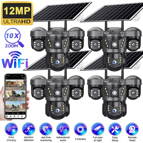 3 Lens Camara De Seguridad Solar Inalambricas Para Exterior Con Vision Nocturna