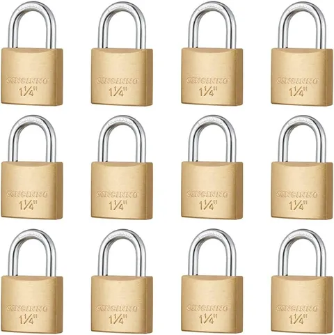 12Pack Small Solid Brass Locks Keyed Alike，1-1/4” (30Mm) Wide Lock Body, 1/5” Sh