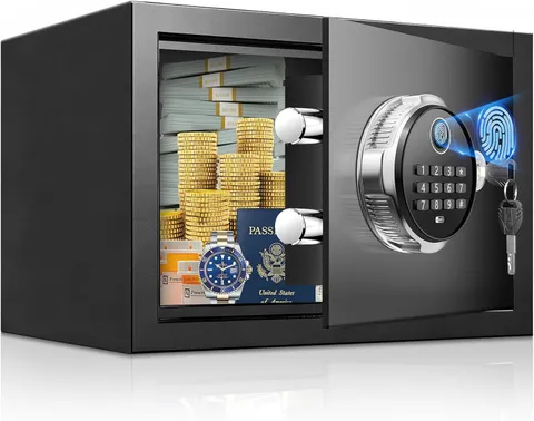 Small Smart Biometric Safe Box for Home, (6.5"D X 7"W X 6.5"H) | Mini Safes with