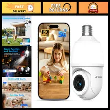 2K WiFi Light Bulb Security Camera, 5G & 2.4G Smart Home Surveillance Camera