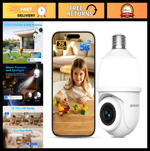 2K WiFi Light Bulb Security Camera, 5G & 2.4G Smart Home Surveillance Camera
