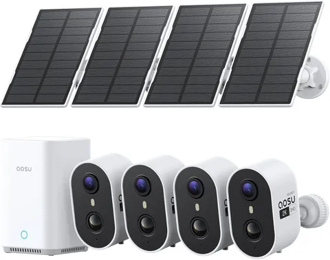 Solar Security Cameras Wireless Outdoor Home System, True 2K HD, Cross-Camera Tr