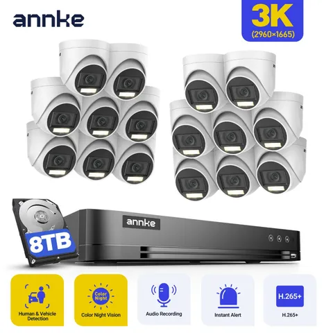 ANNKE 4K 16CH DVR 5MP Color Night Security Camera System Human Detection H.265+