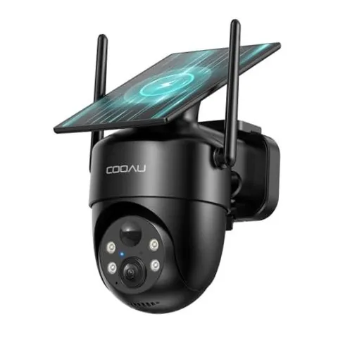 Solar Security Cameras Wireless Outdoor – Low-Light Rechargeable​​, Easy Black