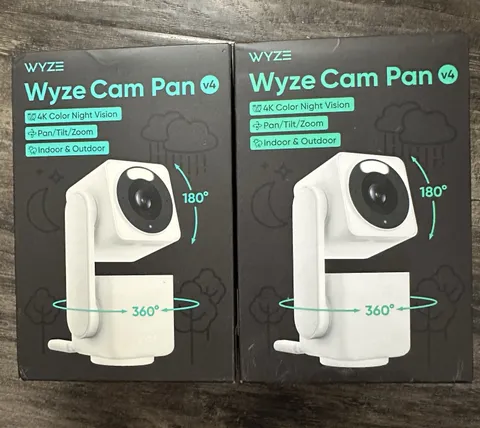 2 Wyze Cam Pan v4 4K UHD Indoor/Outdoor Plug-In Pan & Tilt Security Camera
