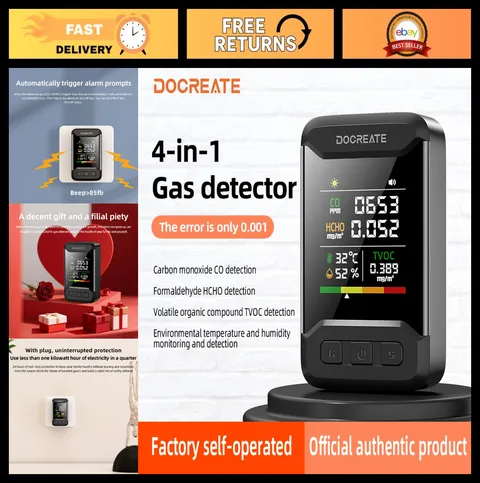 4-in-1 Carbon Monoxide Detector, VOCs & HCHO Sensor, Temp & Humidity Monitor, Al