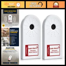 Water Leak Detector & Flood Sensor Alarm - Dual 90dB Audio, Battery Powered, 2 P