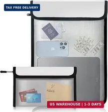 Fireproof Waterproof Document Bag - 2000℉ Protection, Upgraded Two Pockets, Refl