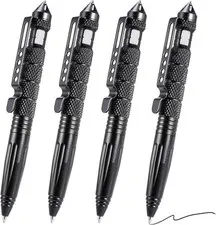 4pcs Survival Pen Aluminum Self Defense Tungsten Glass Breaker Writing Black