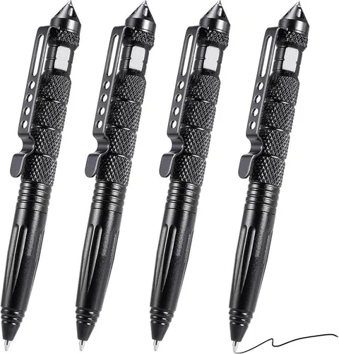 4pcs Survival Pen Aluminum Self Defense Tungsten Glass Breaker Writing Black