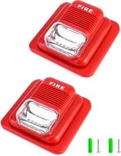 QWORK Fire Alarm, 2 Pack 12 / 24V DC Wired Sound and Light 2 Pack, Red 