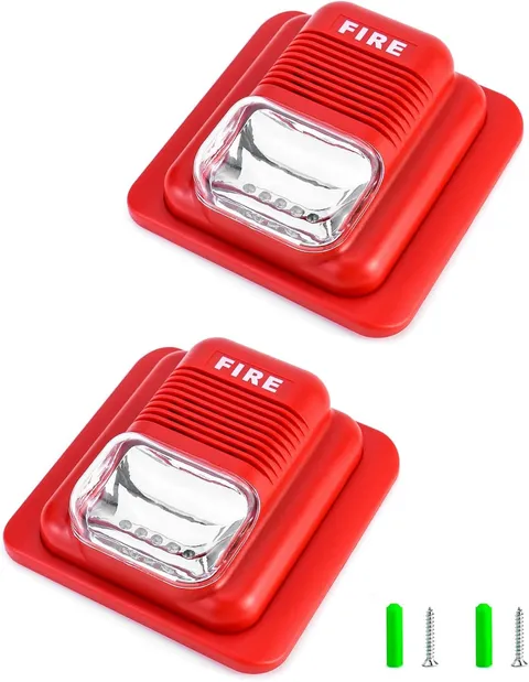 QWORK Fire Alarm, 2 Pack 12 / 24V DC Wired Sound and Light 2 Pack, Red 