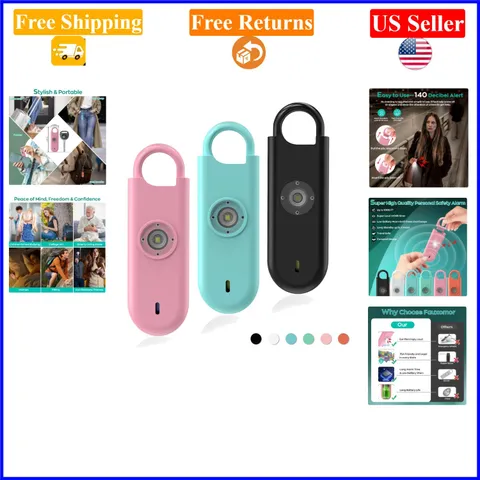 140dB Personal Safety Alarm Set for Women, 3 Pack, Pink/Blue/Black