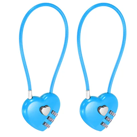 Combination Padlock (7.9 Inch, Blue)(2 Pcs), 3-Digit Heart Shaped Combo Padlock