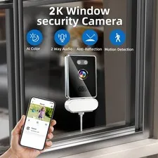 2K WIFI IP Security Camera Smart Night Vision Indoor Camera Glass Window Door HD