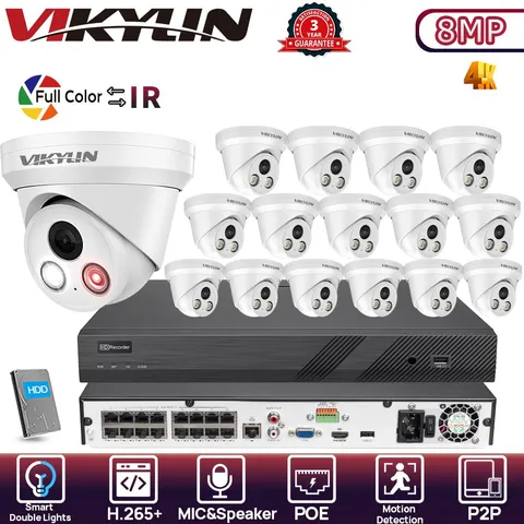 Vikylin 16POE 16CH NVR Dual light Color+IR MIC F1.0 HD 8MP 4K Camera homekit Lot