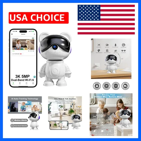 3K Indoor Camera Robot, Cute Bear Baby Monitor & Pet Camera for Home Use