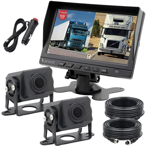 HD Wired RV Backup Camera System Kit,7 inch IPS Dual Split Screen Monitor...