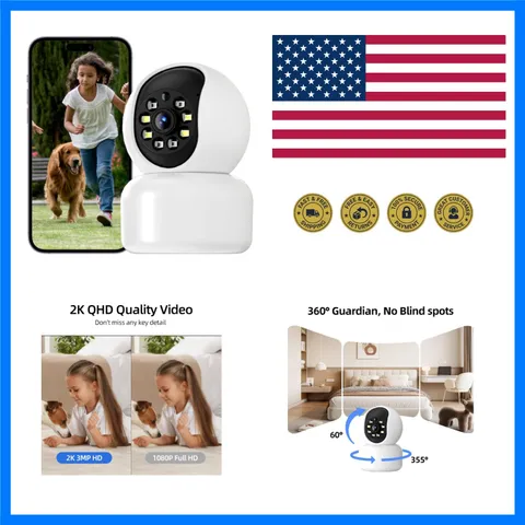 Hawkray 360° 2K 3MP Security Camera Indoor,2.4/5GHz WiFi Smart Motion Alert w...