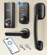 Smart Deadbolt Lock Fingerprint with 2 Lever Handles, Keyless Entry Black