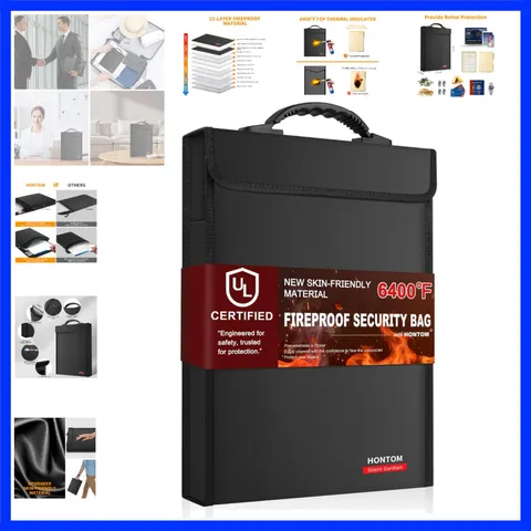 6400℉ Fireproof Document Bag with Lid, 15.4"x11.4"x1.77" Fireproof Waterproof...