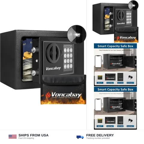 Voncabay Money Safe Box for Home with Sensor Light & Fireproof Money Bag - 0....