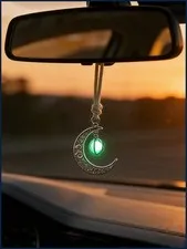 Luminous Moon Pendant Car Hanging Ornament – Hollow Crescent Design, Inlaid with