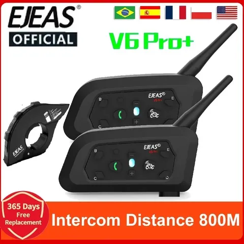 EJEAS V6 PRO+ Motorcycle Helmet Bluetooth Intercom 6 Riders 800M IP67 Waterproof