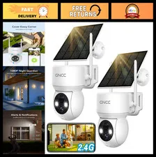 2-Pack Solar Security Cameras - 2.4G WiFi, Color Night Vision, 360° Pan/Tilt, 2-