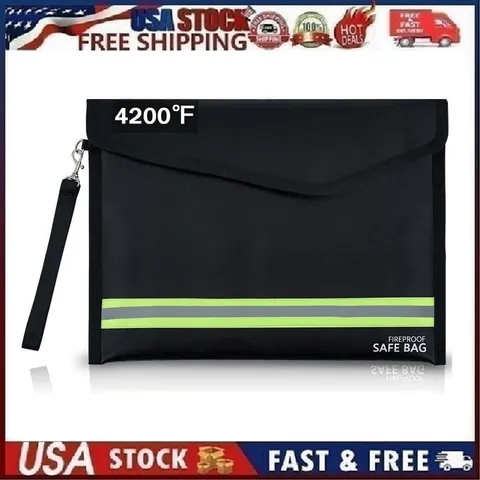 4200°F Fireproof Waterproof Money Document Bag 11.7x8.9in with Reflective Strip
