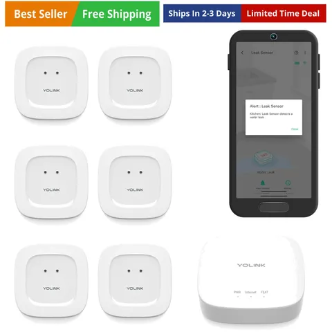 Water Leak Starter Kit: Hub + 6 Leak Sensor 1 Silent, LoRa Long-Range, App/SM...