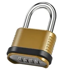 4-Digit Heavy Duty Combination Lock, Short Shackle, Zinc Alloy Body, Golden Fini