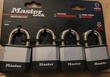 Master Lock Elite 4 Pack Keyed Alike Padlocks PK5KAQ NEW 3 5/16" x 2", 2 Keys