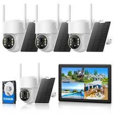 CCTV System Solar Battery Power Wireless WiFi Monitor Home Security Cam Outdoor