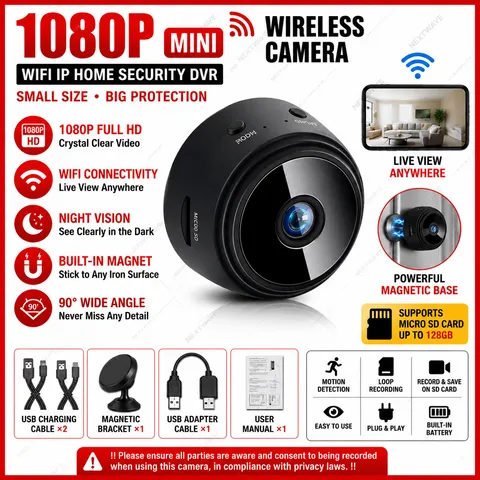 1080P WiFi Mini Security Camera Magnetic 2.4GHz Micro SD Night Vision