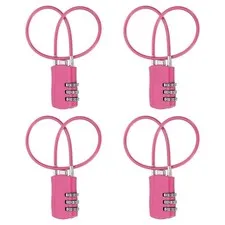 4 Pcs 3 Digit Luggage Cable Combination Lock with 12" Long Cable, Rose
