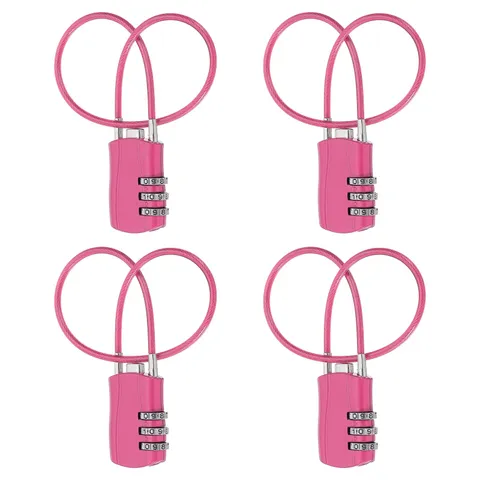 4 Pcs 3 Digit Luggage Cable Combination Lock with 12" Long Cable, Rose