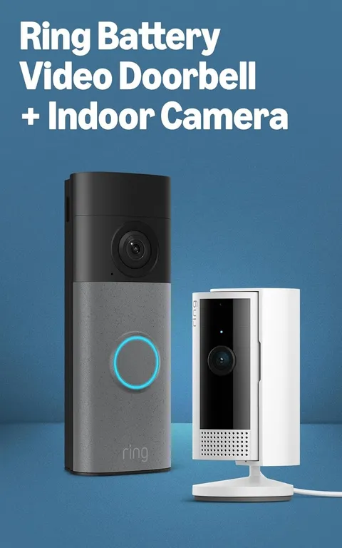 Battery Doorbell (Newest Model), Speckled Gray with Indoor Cam, White
