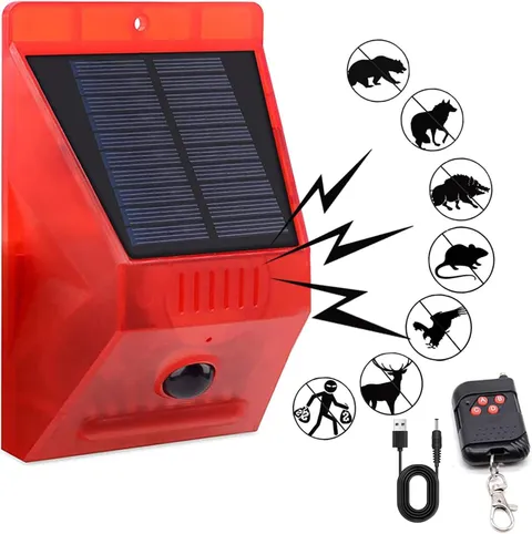 Solar Sound Light Alarm Strobe Siren Outdoor Farm Security Motion Detector