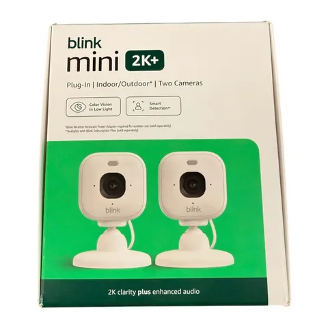 2 PACK Blink Mini 2K+ Plug in Home & Pet Indoor Security Camera Newest Model WHT