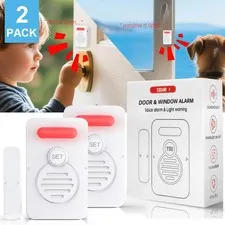 Wireless Voice Alarm Doorbell Door Windows Reminder 90dB 3-Level Volume Kid 2PCS
