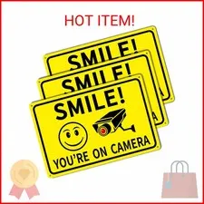 3-Pack Smile You're On Camera Signs 8"x12" Rust Free Aluminum Video Surveillance