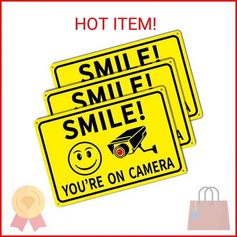 3-Pack Smile You're On Camera Signs 8"x12" Rust Free Aluminum Video Surveillance
