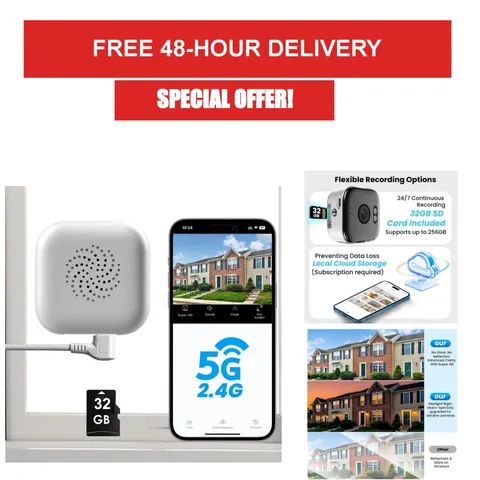 2K Window Camera with 32GB Card, WiFi Indoor Security Camera