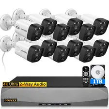 OOSSXX 4K 8MP 12-Camera PoE Security Camera System NVR Kit With 3TB Hard Drive