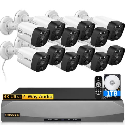 OOSSXX 4K 8MP 12-Camera PoE Security Camera System NVR Kit With 3TB Hard Drive