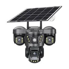 Solar IP Cam – Triple-Lens 3-Screen, Night Vision, Waterproof