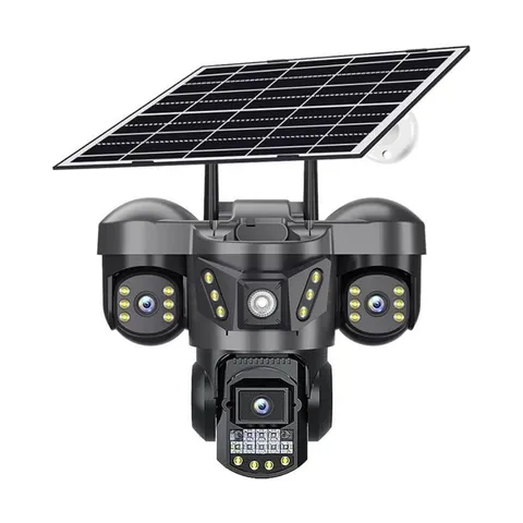 Solar IP Cam – Triple-Lens 3-Screen, Night Vision, Waterproof