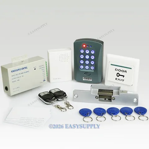 Touch Keypad RFID Door Access Control Kit+Strike Lock +2Remote Controls+Doorbell