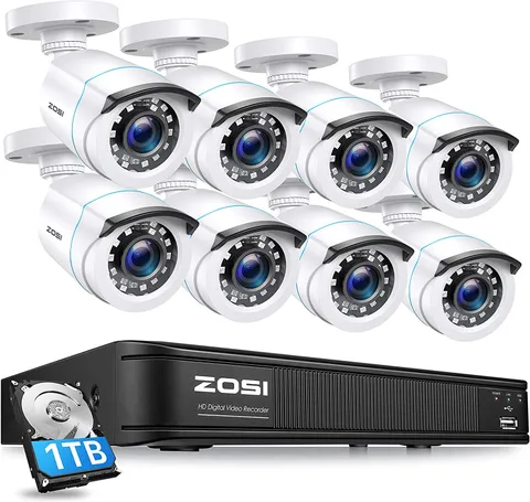 ZOSI H.265+ 8CH 5MP Lite DVR 1080P Camera Home Security Outdoor CCTV System
